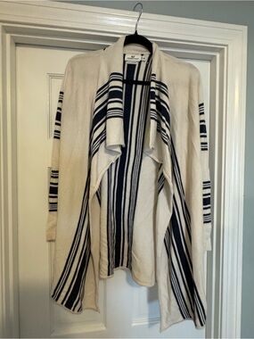 Vineyard Vines Cream Open Front Cardigan with Navy Stripes